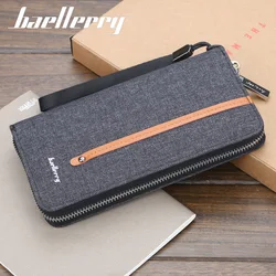 baellerryMen's Long Wallet Korean Style Business Canvas Large-Capacity Handbag Vintage Zipper Clutch Bag