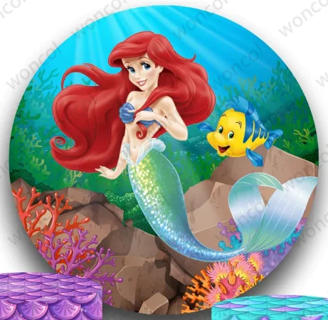 Круглый фон Ariel для девочек на день рождения, подводный фон с русалкой, Русалочка, круглая крышка цилиндра, украшения для вечеринки, реквизит