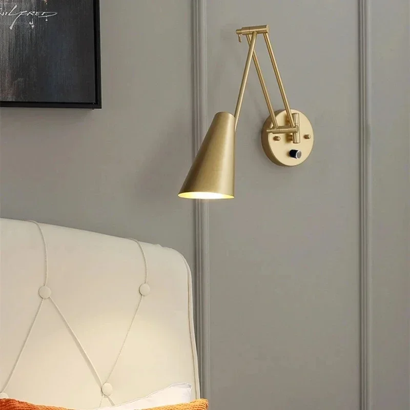 Modern LED adjustable swing long arm wall lamp, wall washing lamp, home bedroom bedside reading switch, decorative wall lamp