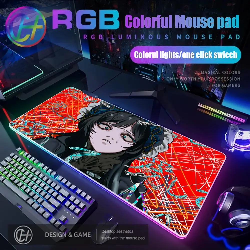 شعبية المغني الياباني A_ado الكرتون ماوس الوسادة RGB الألعاب ماوس الوسادة حصيرة مكتبية HD ألعاب كبيرة LED ضوء XXL ماوس الوسادة