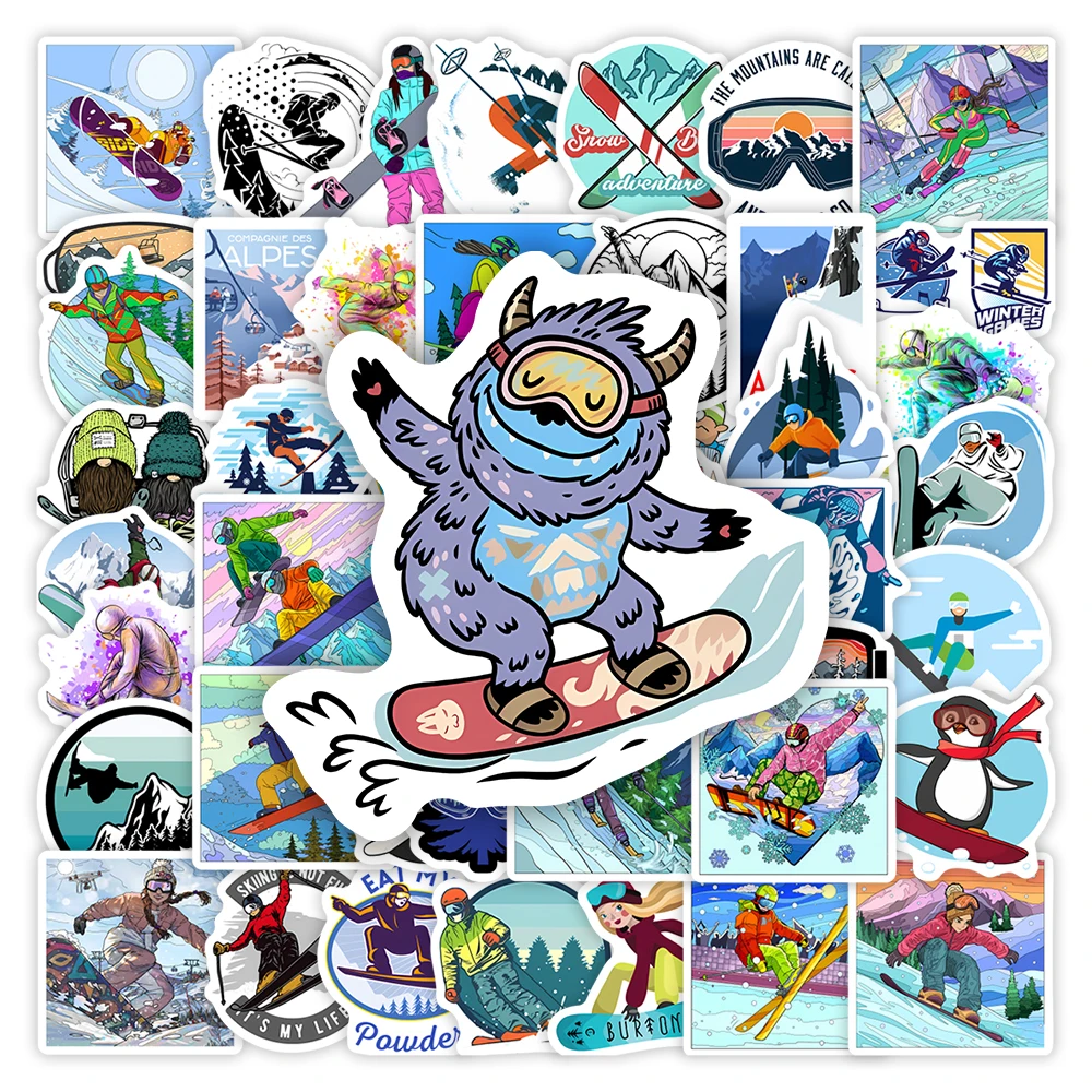 Snowboard Skiing Stickers Winter Sports DIY Toys Gift Waterproof Decal for Laptop Phone Scrapbook Luggage Bottles Decoration