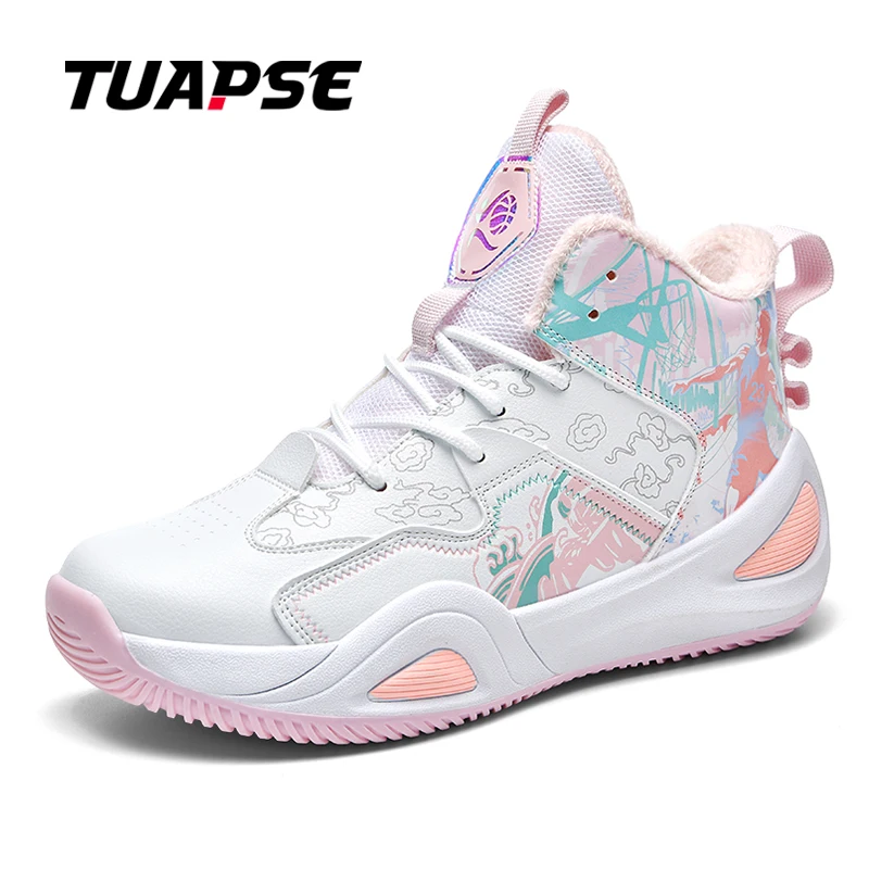 

TUAPSE Autumn Winter Men Basketball Shoes Plush Keep warm Cushioning Flexible Sole Breathable Non-Slip Fashion Casual Sneakers