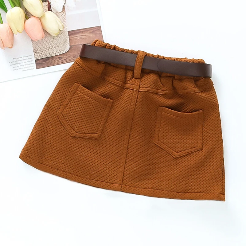 Girls 2024 New Fashion Solid Color Knitted Summer A-line Skirt+Free Solid Color Belt