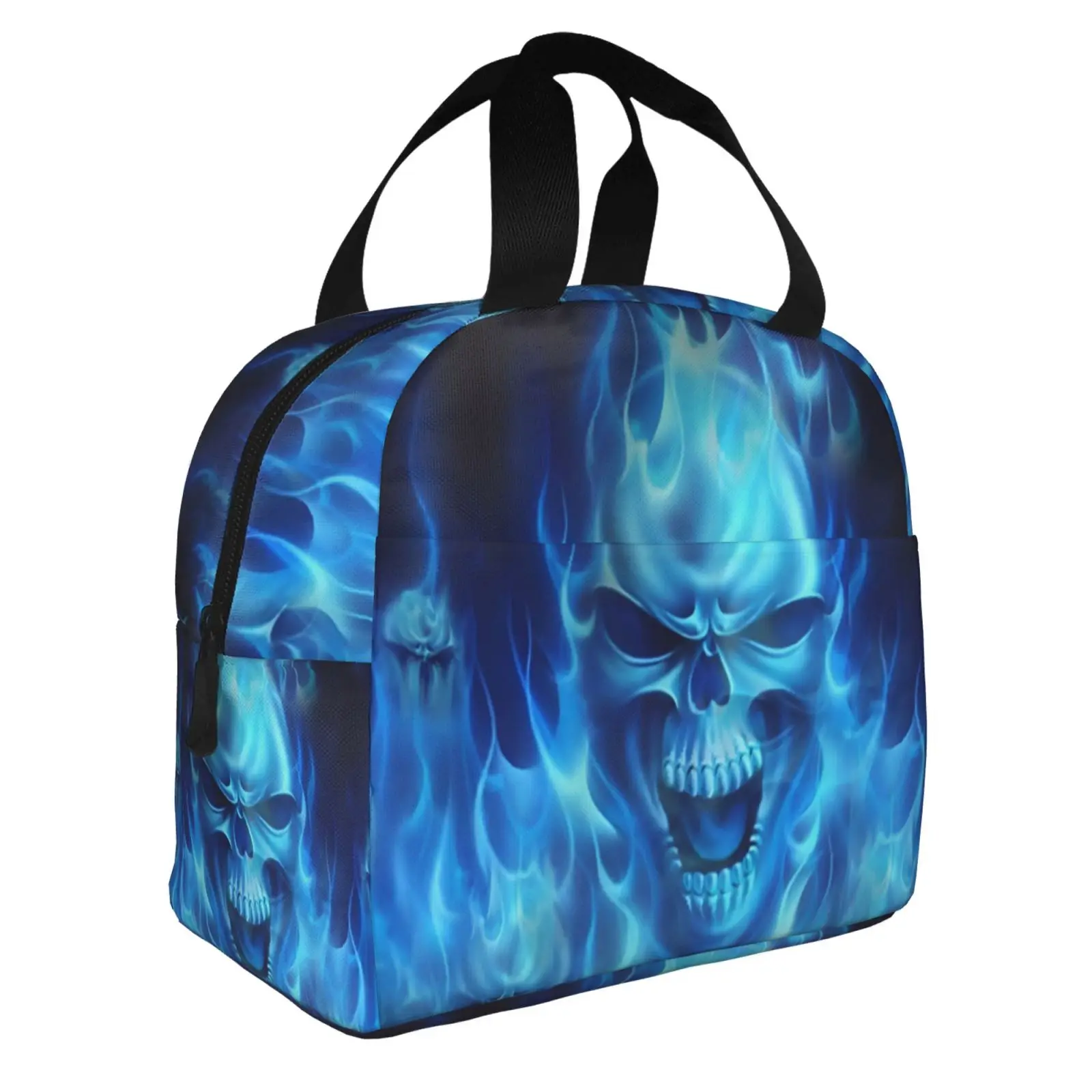 Skull Blue Fire Lunch Bag Large Capacity Thermal Insulated Lunch Tote Lightweight Women's Lunch Box Bag for Work School Picnics