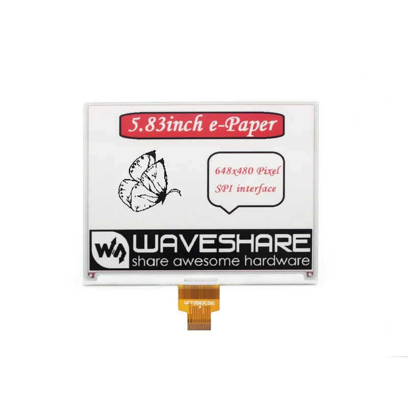 E-Ink Display HAT, 648 × 480, 5.83in, Raspberry Pi, vermelho, preto, branco, três cores