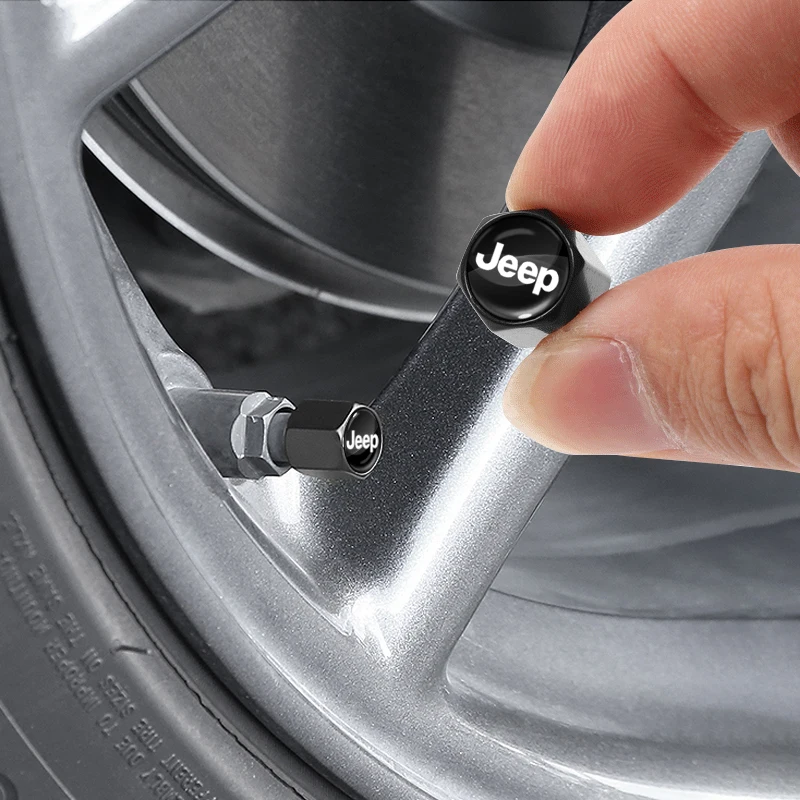 Car Wheel Tire Valve Stems Cap With Keychain Keyring Badge For Jeep Cherokee XJ SRT Renegade Compass Wrangler Patriot Trail Hawk