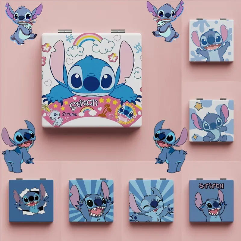 Disney Stitch Mirror Cute Folding Cosmetic Mirror Cartoon Print Portable Double-Sided Makeup Mirror Women Cosmetic Tool Gifts