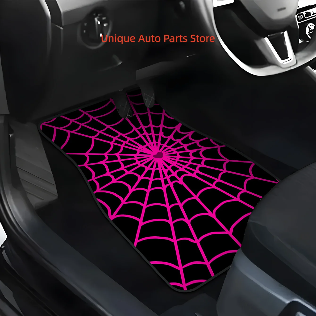 A Set of Four Pink Spider Web Printed Car Mats, Front And Rear Carpets, Suitable for Stylish Car Interior Protection for Cars, T view 5