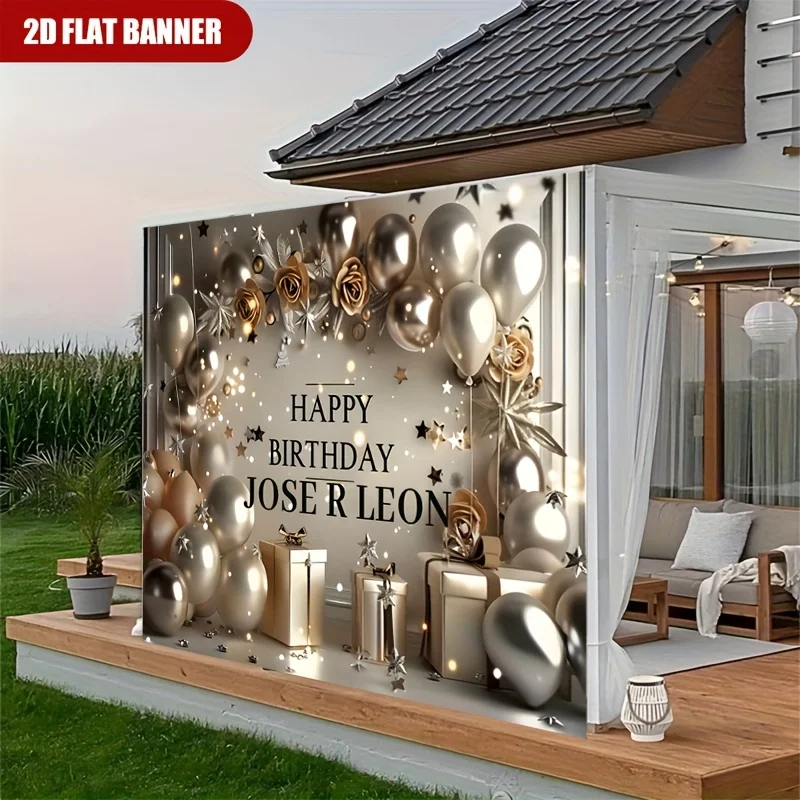 1pc Happy Birthday Jose R Leon Luxury Metallic Balloon Party Backdrop Banner for Outdoor Indoor Birthday Decor