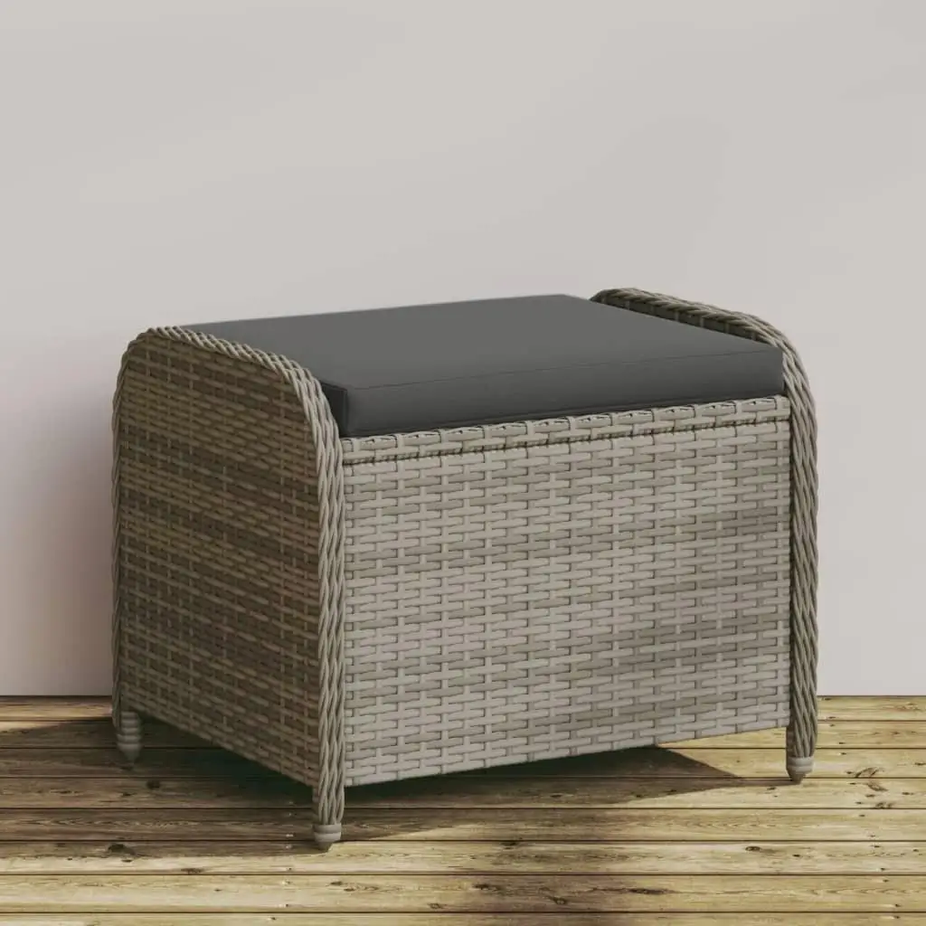 Garden Stool with Grey Cushion - 58x46x46 cm Poly Rattan Outdoor Seat