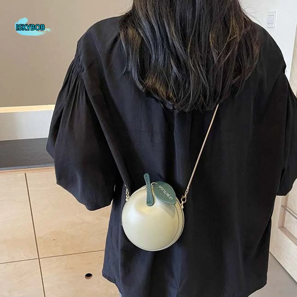 

Coin Purse Fruit Shape Chain Bag Solid Color Large Capacity Leather Round Pouch Lightweight Anti-splash Water