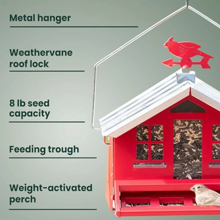 【Spot goods】Squirrel-Be-Gone II Country House Bird Feeder with Weathervane - 8 lb Seed Capacity - Squirrel Proof Wild Bird Feed view 5
