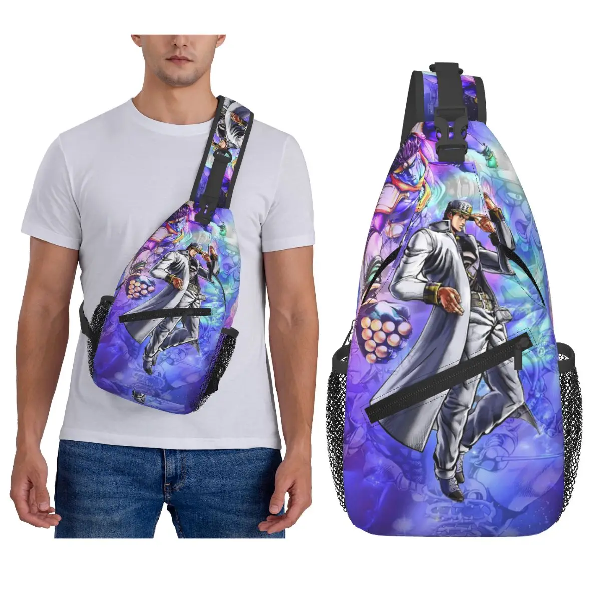 Jotaro Kujo اليابان أنيمي جوجو مغامرة غريبة حقيبة صدر للرجال الرجال الرافعة Crossbody على ظهره حقيبة صدر للرجال السفر Daypack حقيبة كتف