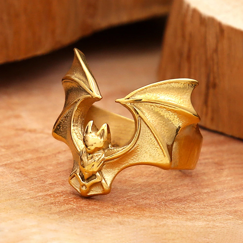 Vintage 316L Stainless Steel Bat Rings For Men Women Punk Gothic Open Wing Ring Halloween Cosplay Biker Jewelry Gifts Wholesale