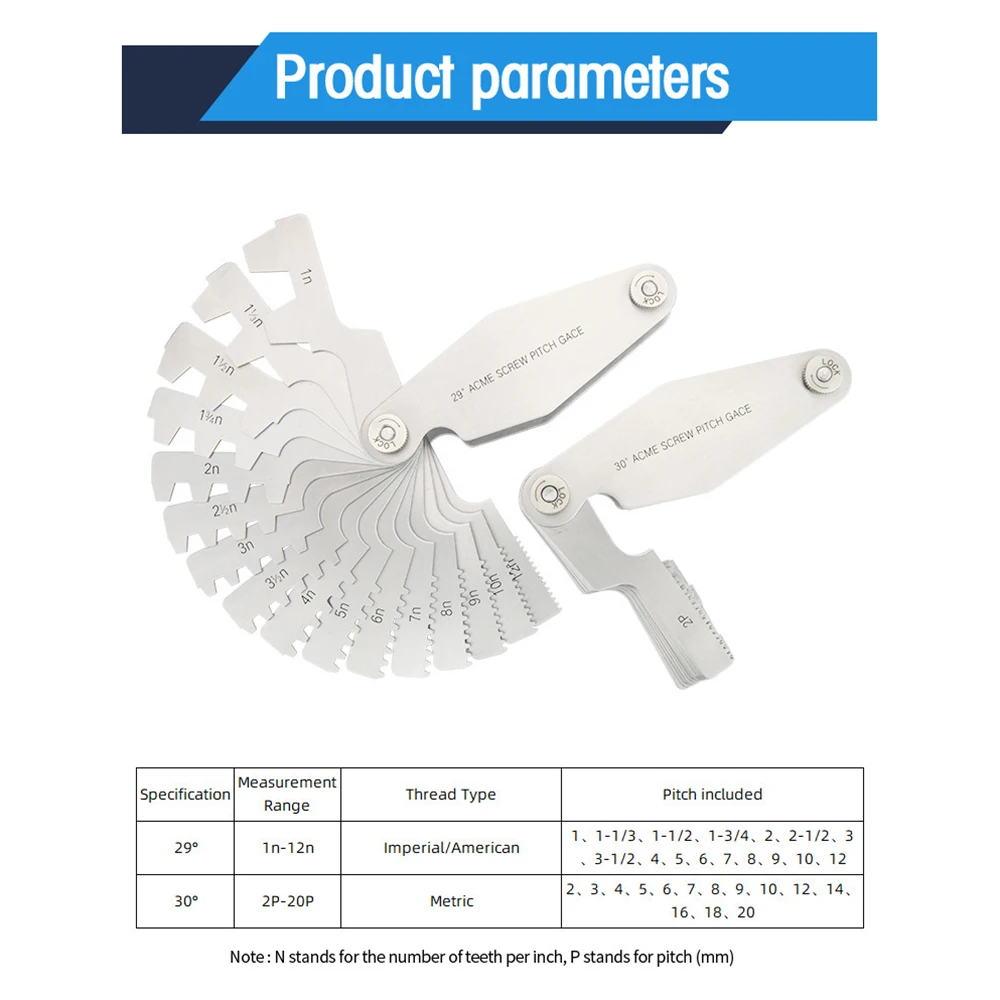 T Thread Gauge ACME 29 / TR30 Optional Screw Pitch Measuring Tool Screw Thread Gauge 1pc (Selection)