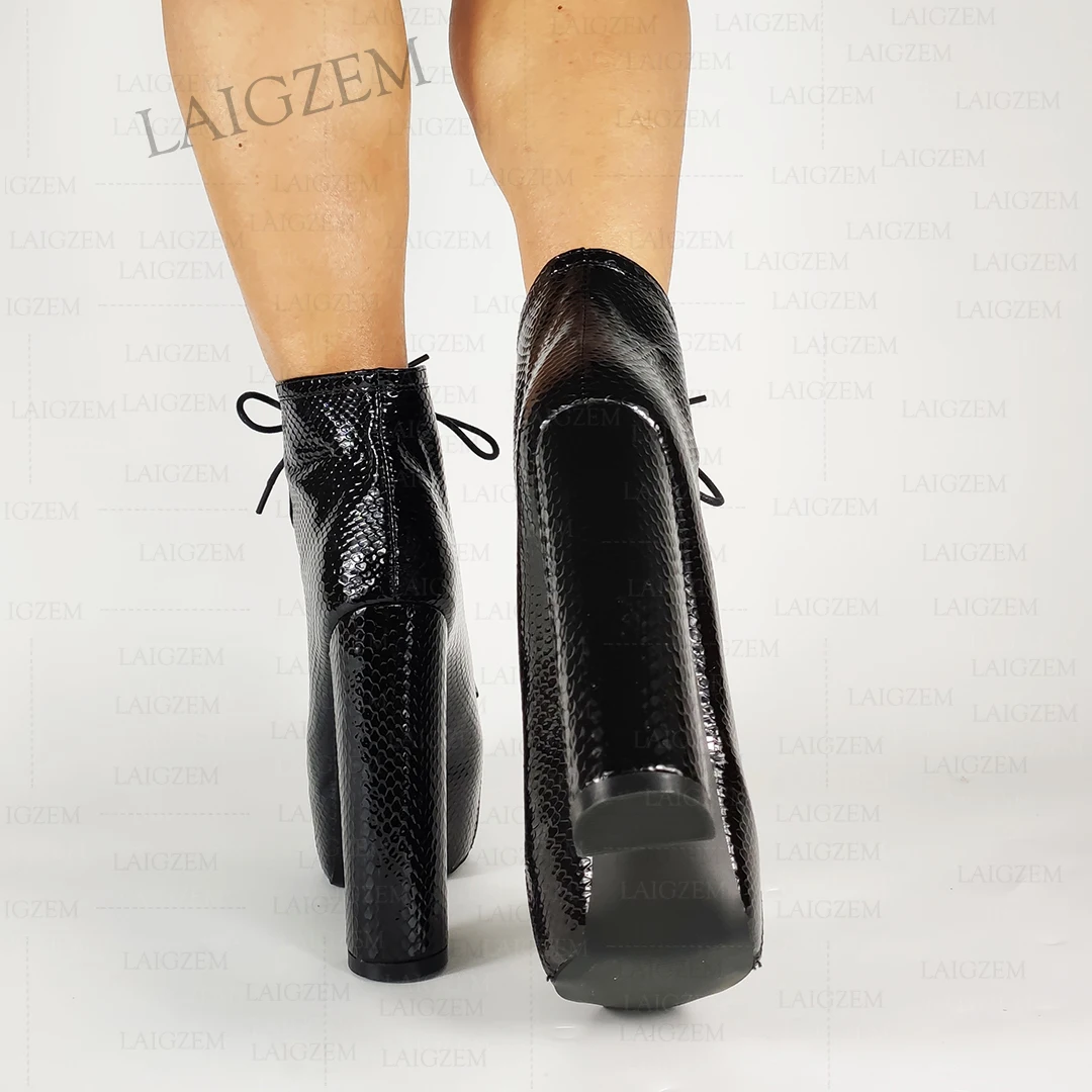 ZHIMA-Botas Artesanais de Tornozelo para Mulheres, Plataforma com Laço Para Cima, Salto Alto Grosso, Botas Curtas, Sapatos Femininos, Tamanho Grande, 41, 43, 45, 50, 52