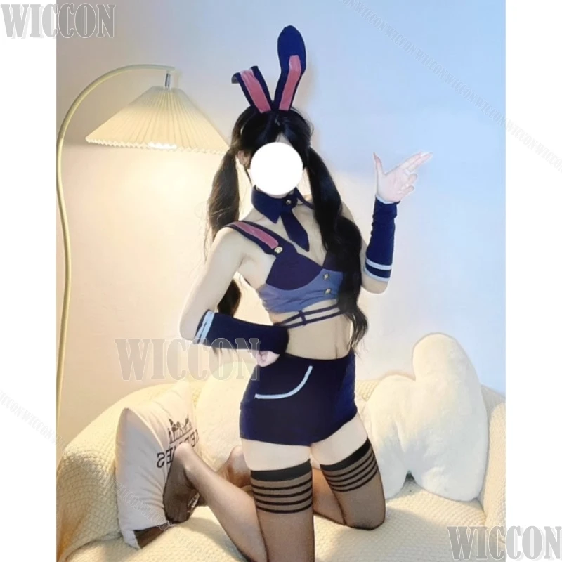 Disfraz de chica conejito Sexy para mujer y niña, tocado peludo, disfraz con orejas de juego de rol de conejo constable, personalizado para Halloween