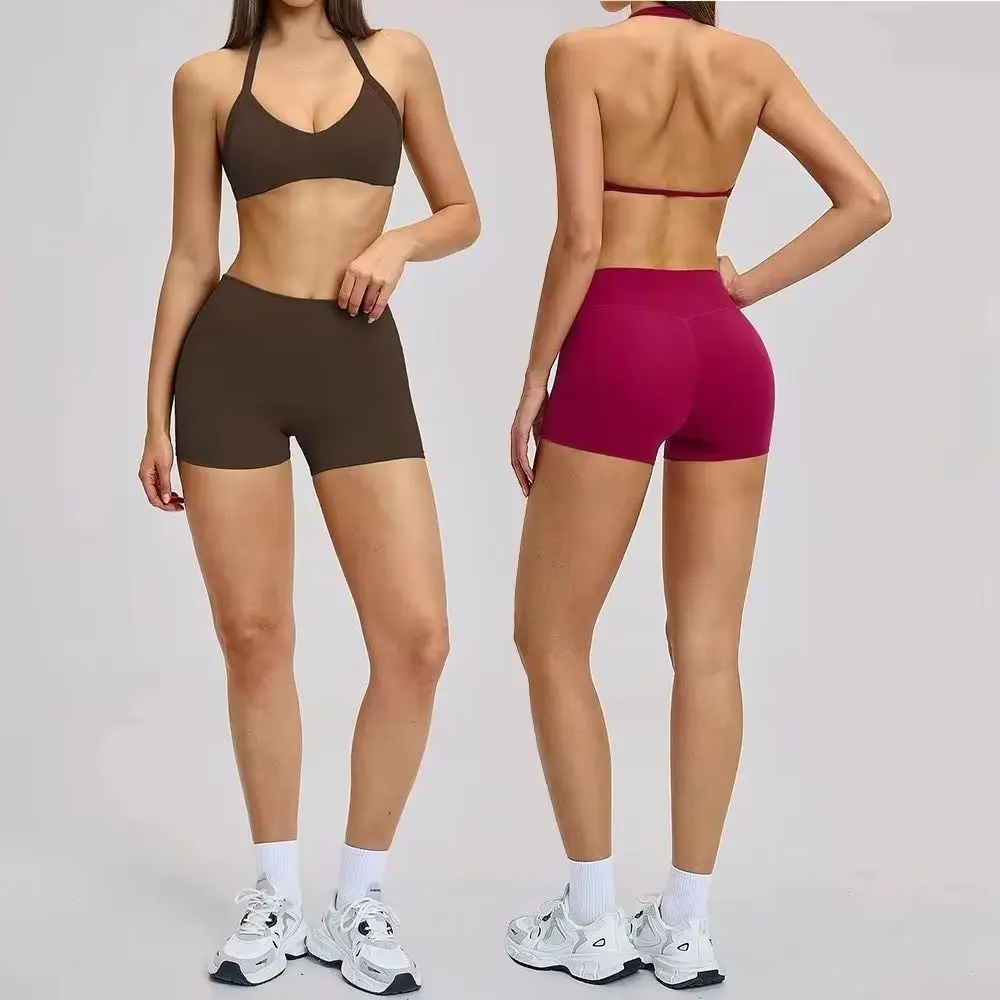 

Комплект для йоги из 2 предметов: женский спортивный костюм, одежда для фитнеса, топ-бра с лямкой через шею и шорты, комплект для тренировок, спортивный костюм для зала