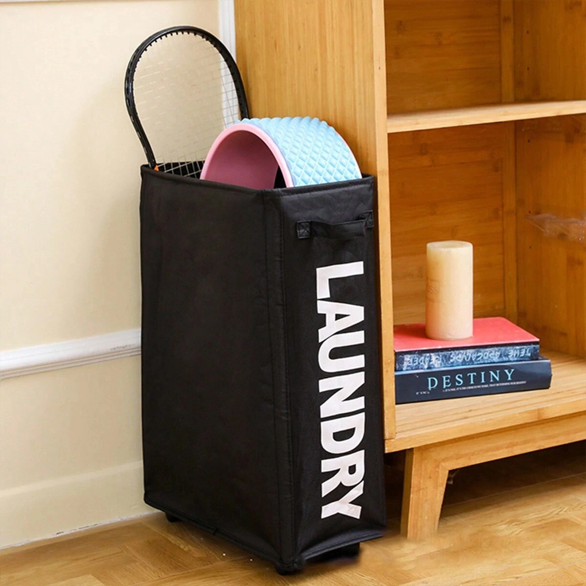 

1pc - Large Waterproof Laundry Basket with Pulleys - Foldable, Multi-Purpose Storage for Bathroom, Laundry Room & Dorms