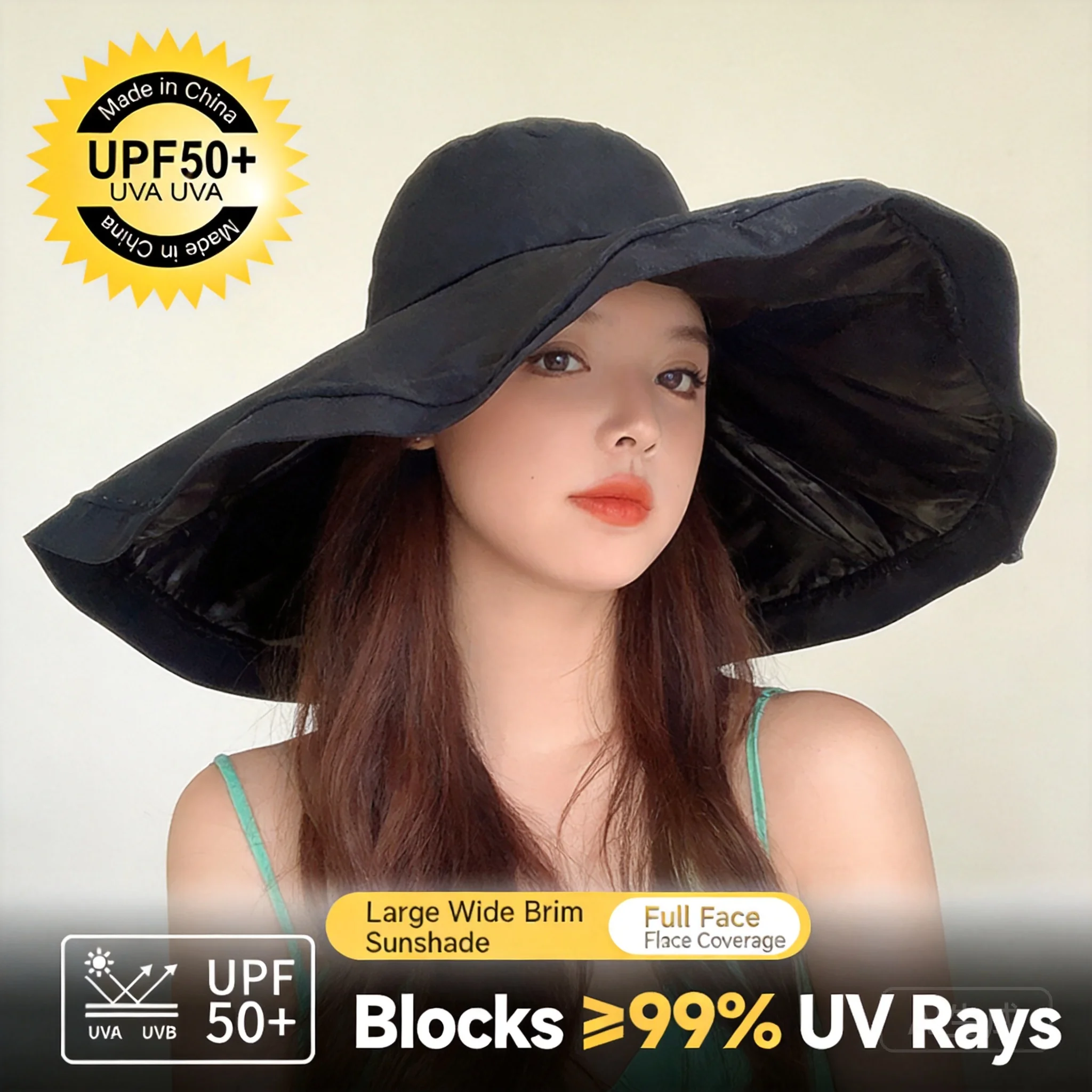 Upf 50 Plus Super Wide Brim 100 Percent Cotton Bucket Hat For Women Uv Protection Foldable Black Lining Summer Beach Outdoor Sun
