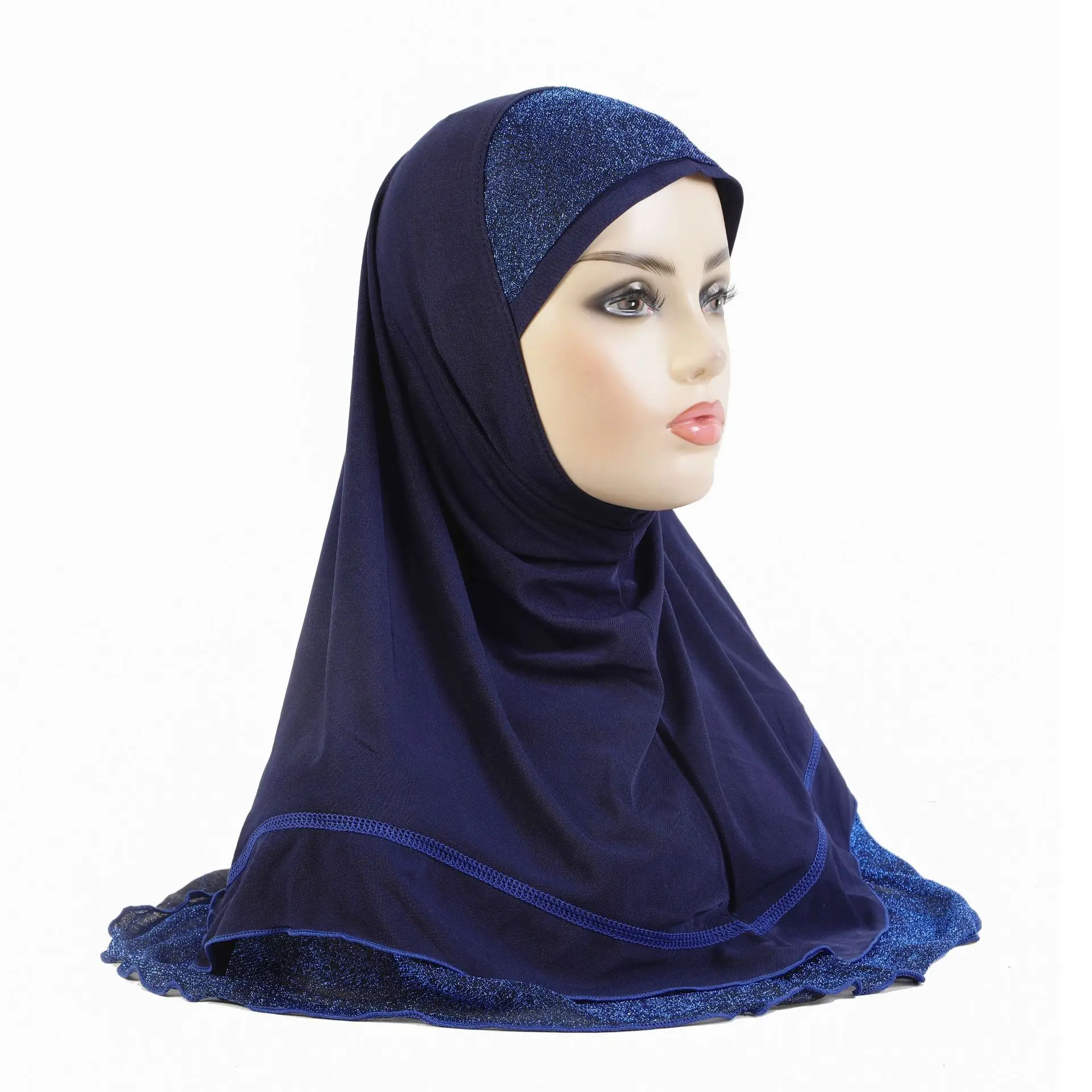 

Casual Muslim Women's Girls Hat Hijabs Lady's Crystal Linen Gold Thread Embroidered Veil Hat and Headscarf
