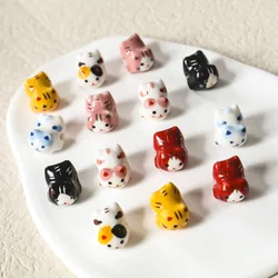 Cute 3D Cat Ceramic Beads For Diy Charm Jewelry Making Multicolor Cat Animal Bead Findings About 16X13mm,Hole: Approx2.5mm, 2Pcs