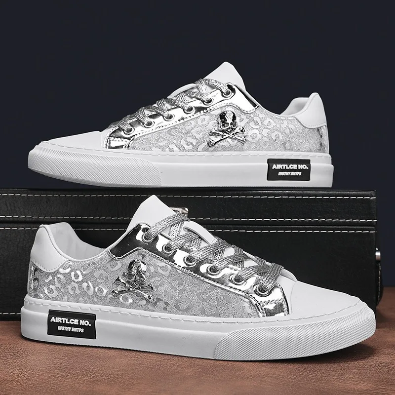 silver trend skull-shaped casual shoes for man fashionable designer shoes luxury sneakers sports board shoes man