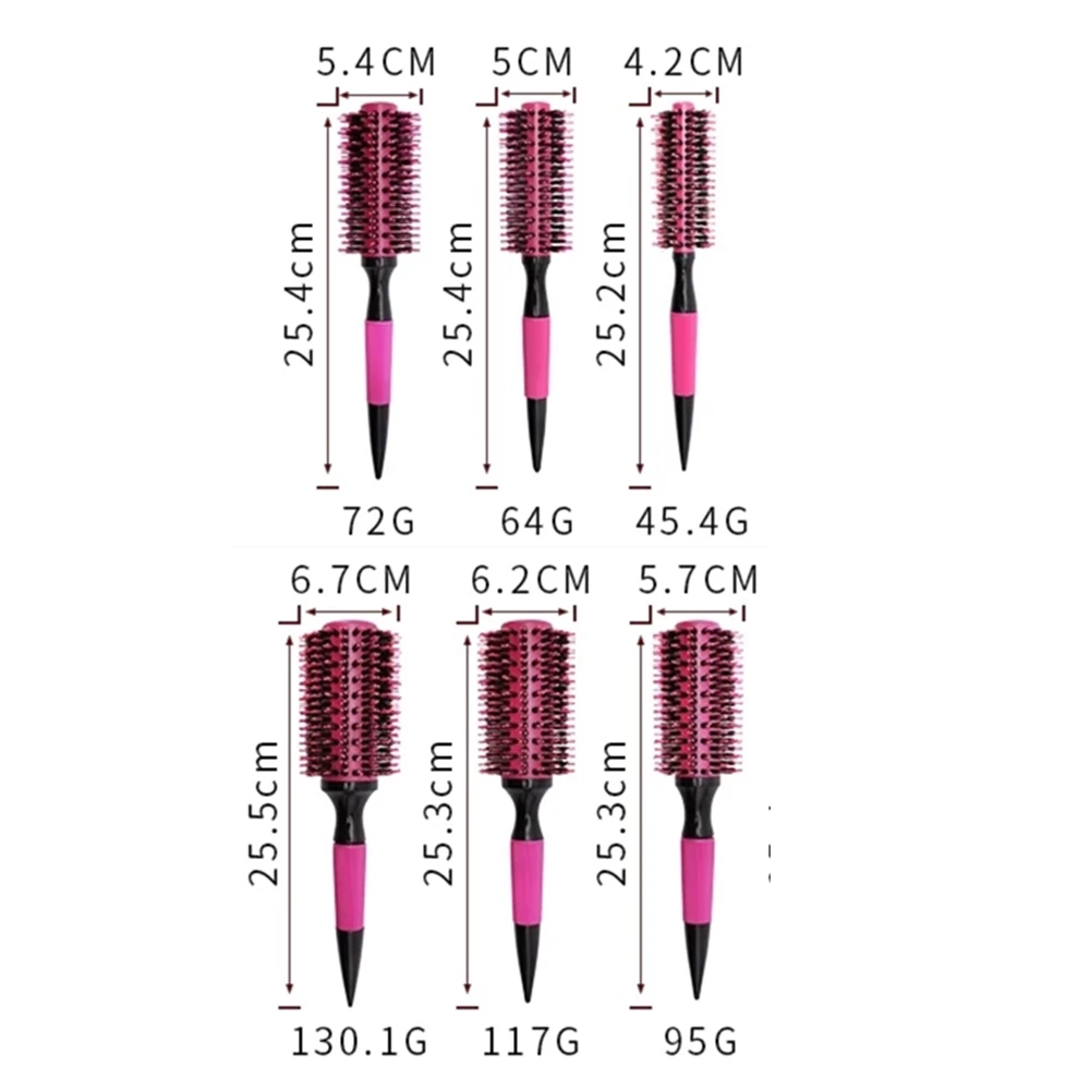 6Sizes Wooden Round Hair Comb Professional Nylon Bristle Aluminum Tube Curling Hairdresser Rolling Comb Home Style Set