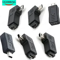 Adaptateur Mini USB vers Micro USB, 90 degrés, Angle gauche et droit, connecteur Micro USB mâle vers Mini USB femelle, Charge des données