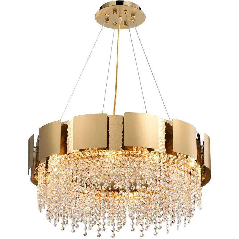 

Postmodern light luxury crystal chandelier atmosphere villa model room living room creative golden decorative chandelier