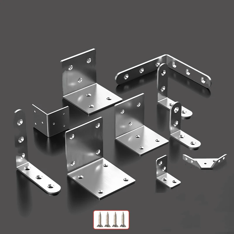 Stainless Steel Angle Corner Brackets Fasteners Protector Seven Size Corner Brace Stand Supporting Furniture Hardware