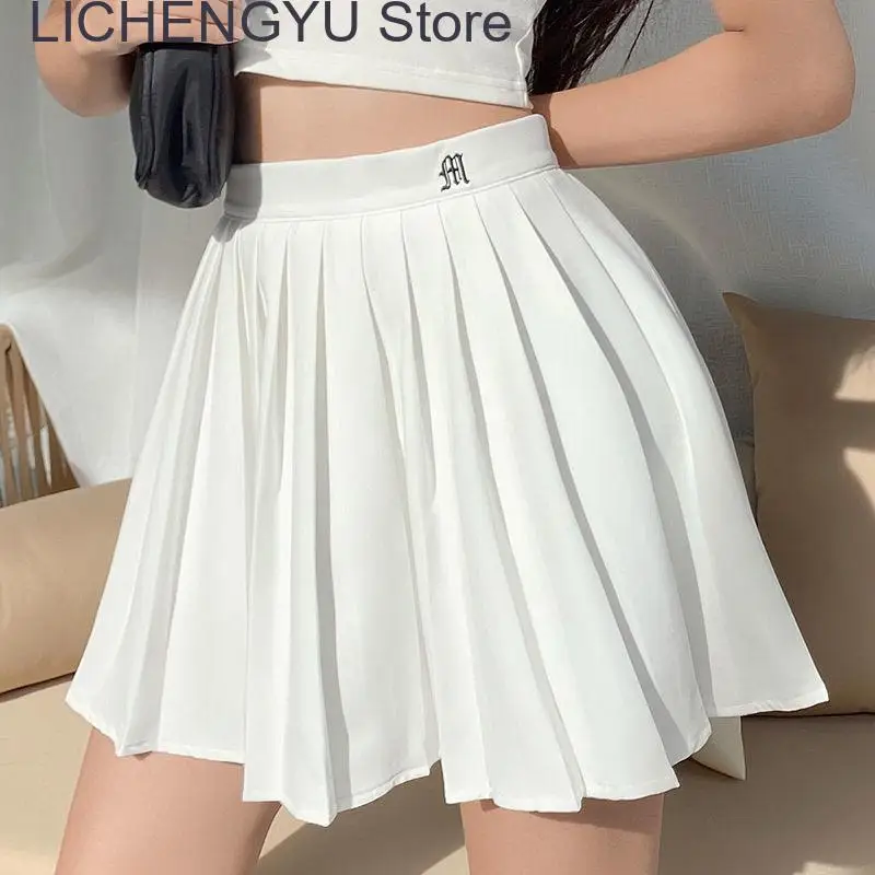 

New White Pleated Mini Skirt Woman Summer Sexy High Waist Skirts Women Kawaii Embroidery Mini Tennis Skirt