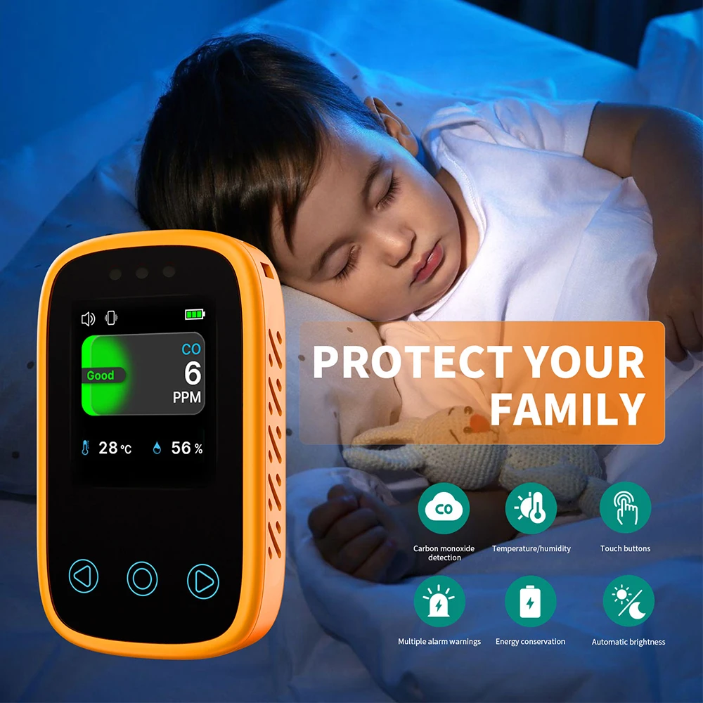 Mini Carbon Monoxide Detector CO Air Quality Monitor Type-C Charging for Indoor Travel Portable CO Temperature Humidity Meter