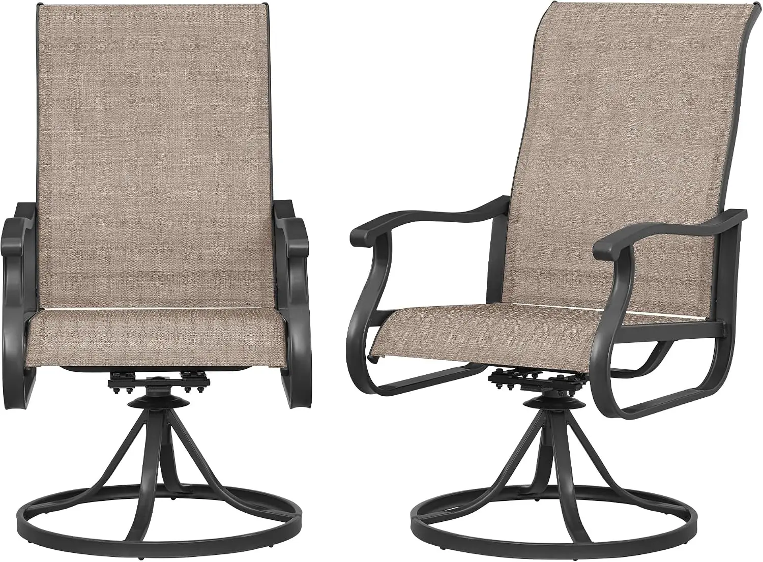 Patio Swivel Chairs Set of 2, Outdoor Swivel Rocker Dining Chairs with All Weather Textilene High Back & Metal Frame