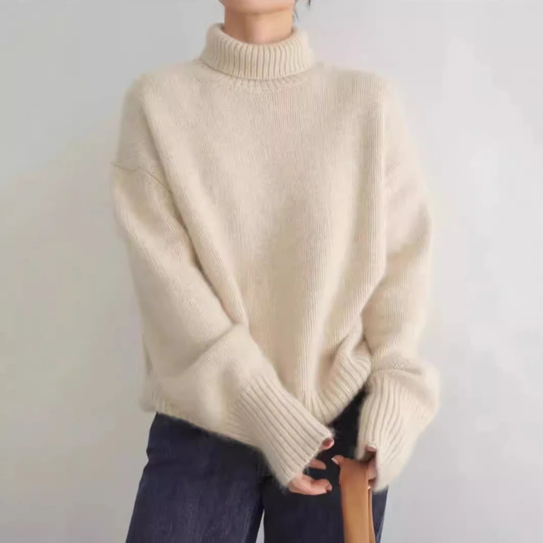 

Autumn winter thickened turtleneck sweaters women's casual loose versatile knitted pullover sweater solid bottoming shirt women