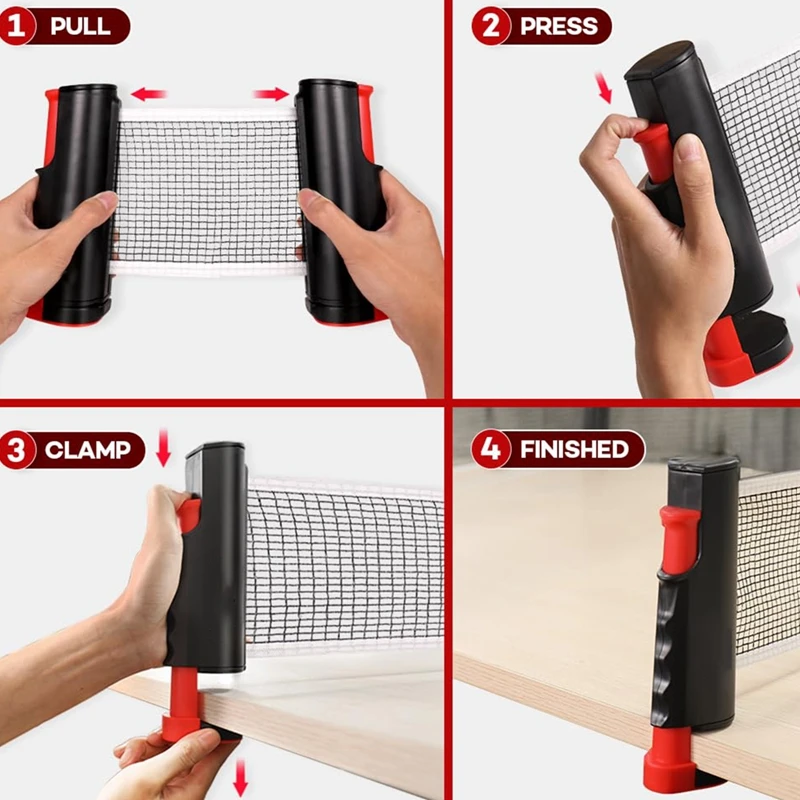 Retractable Ping Pong Net for Any Table Anti-slip Clamp Portable Table Tennis Net and Post Stretches 5.57’ Games for Family