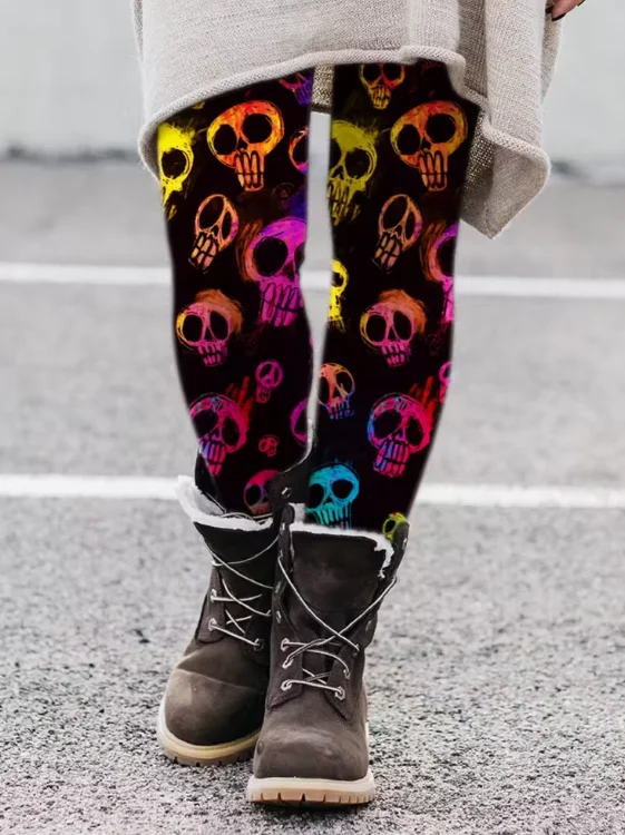 

Женские леггинсы с принтом скелета на Хэллоуин, эластичные леггинсы для тренировок, тонкие колготки, сексуальные модные штаны для йоги, модные крутые брюки