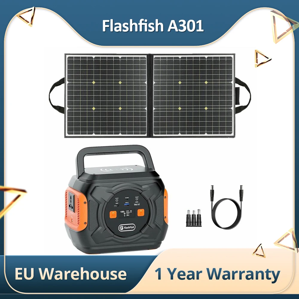 Flashfish A301 292WH 320W Portable Power Station + SP 18V 100W Solar Panel Outdoor Emergency Power Supply Kit