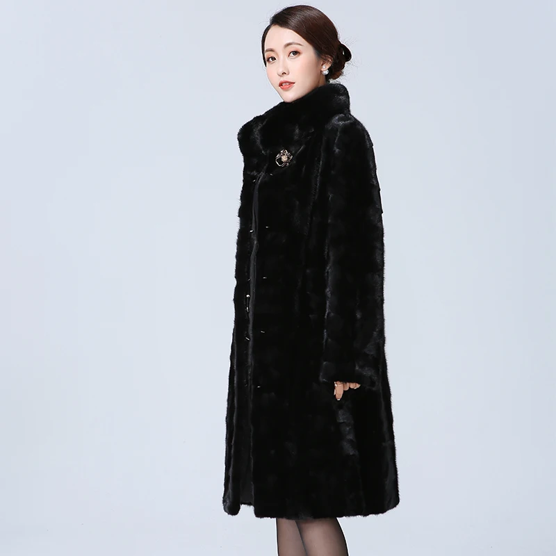 Luxury Genuine Mink Fur Coat Jacket mandarin collar Slim Winter Genuine Women Fur Outerwear Plus Size 3XL  4XL 5XL