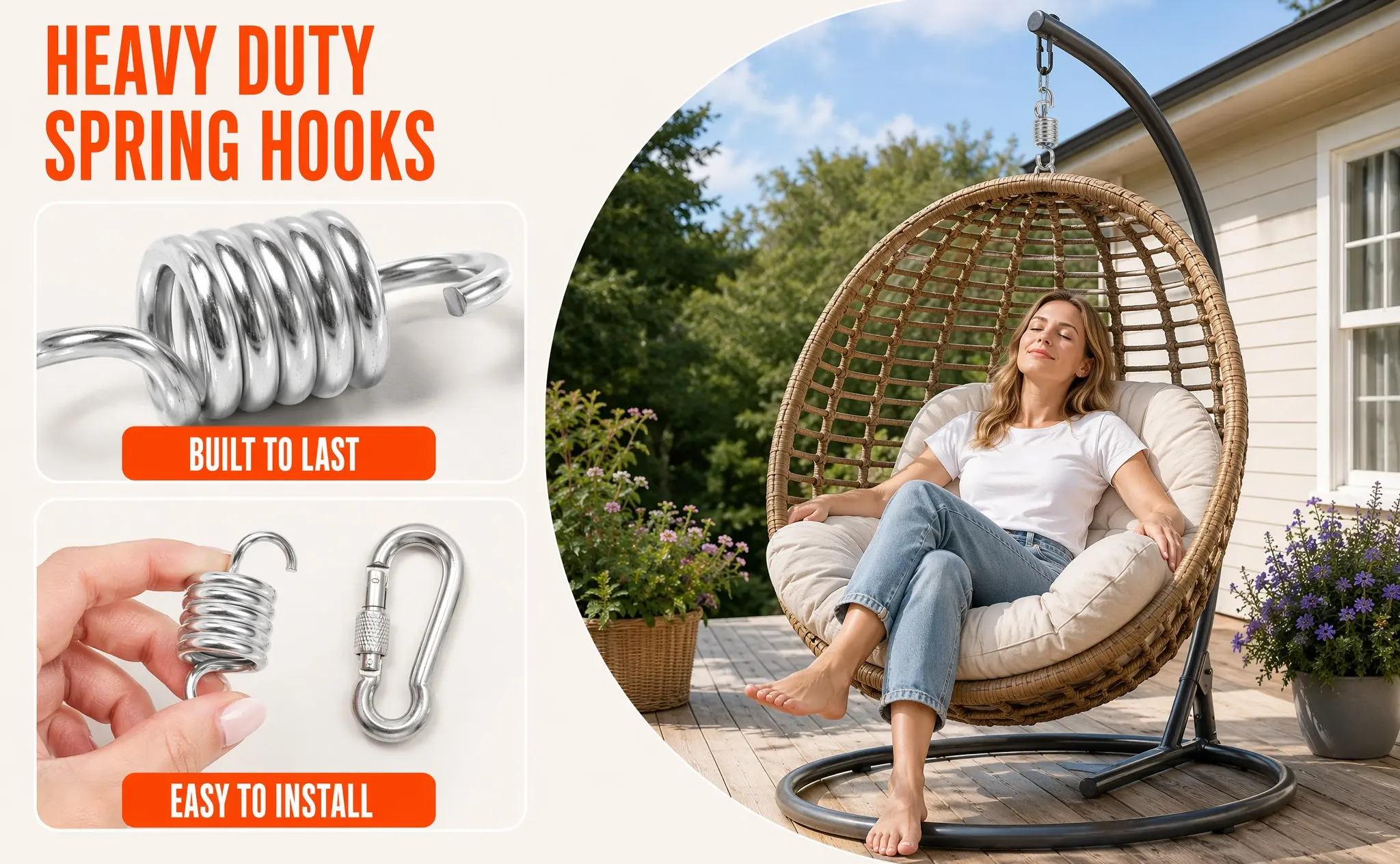 2Pcs Heavy Duty Metal Swing Springs Replacement Hammock Chair Porch Swing Spring Hanging Chair Suspension Smooth Rocking