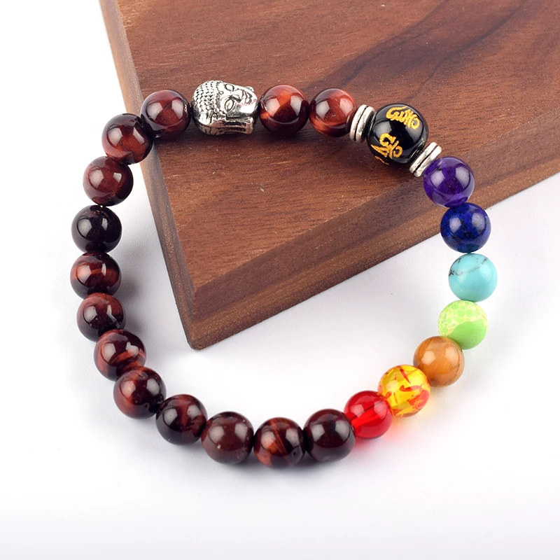 Hot 7 Chakras Tibetan Buddha Charm Bracelet for Man Women Yoga Meditation Jewelry 10mm Rosary Reliele Anxiety Prayer Wish Bangle