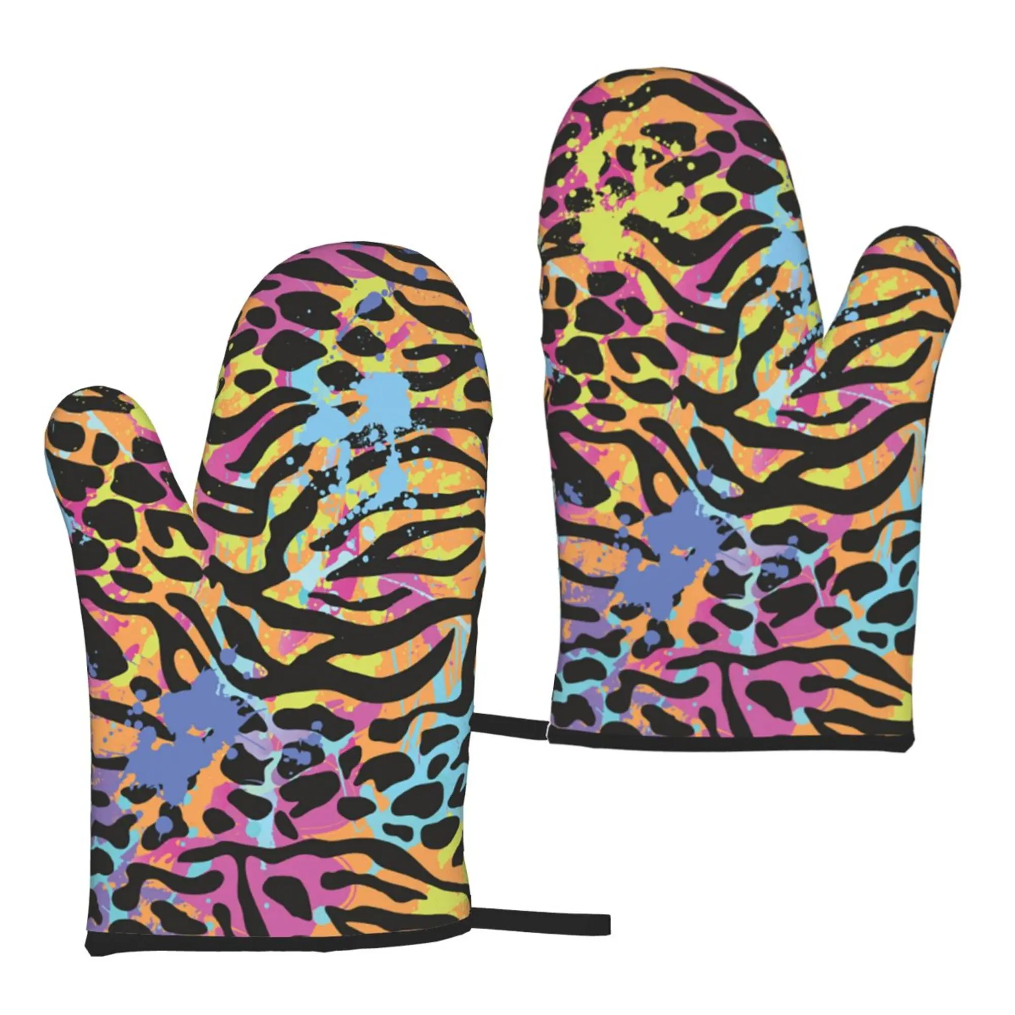 

Colorful Leopard Oven Gloves 2pcs Microwave Gloves Oven Gloves Heat Resistant Oven Mitts for Kitchen Cooking Bbq All Seasons