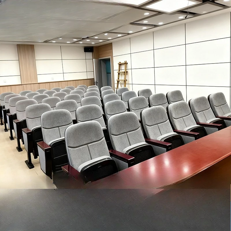 Solid wood auditorium chair, ladder classroom with writing board, with row chairs