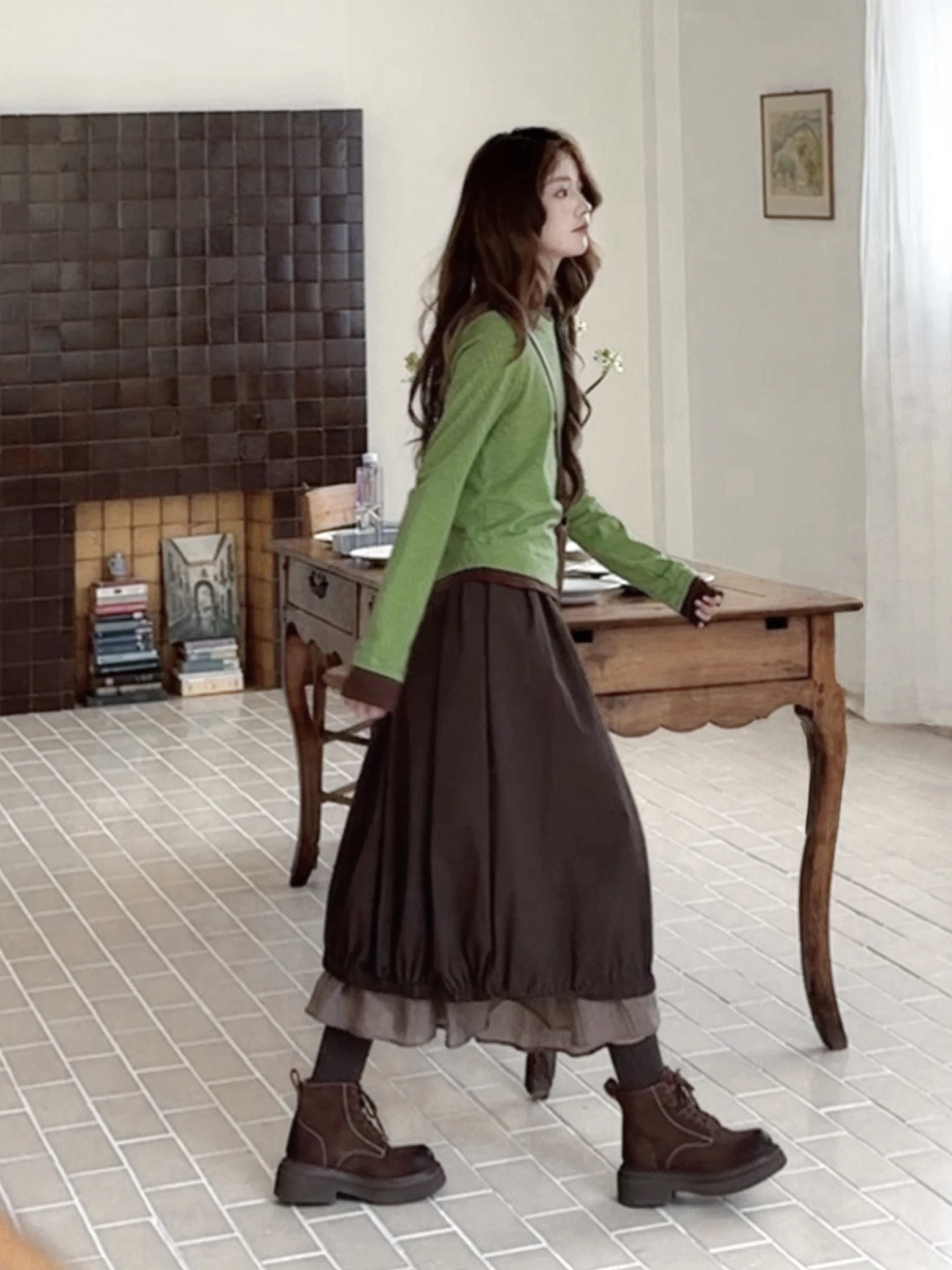 

Милая пышная юбка А-силуэта с эластичной талией, двухслойная, кофейного цвета, удлиненная, для женщин, повседневная, с внутренними шортиками