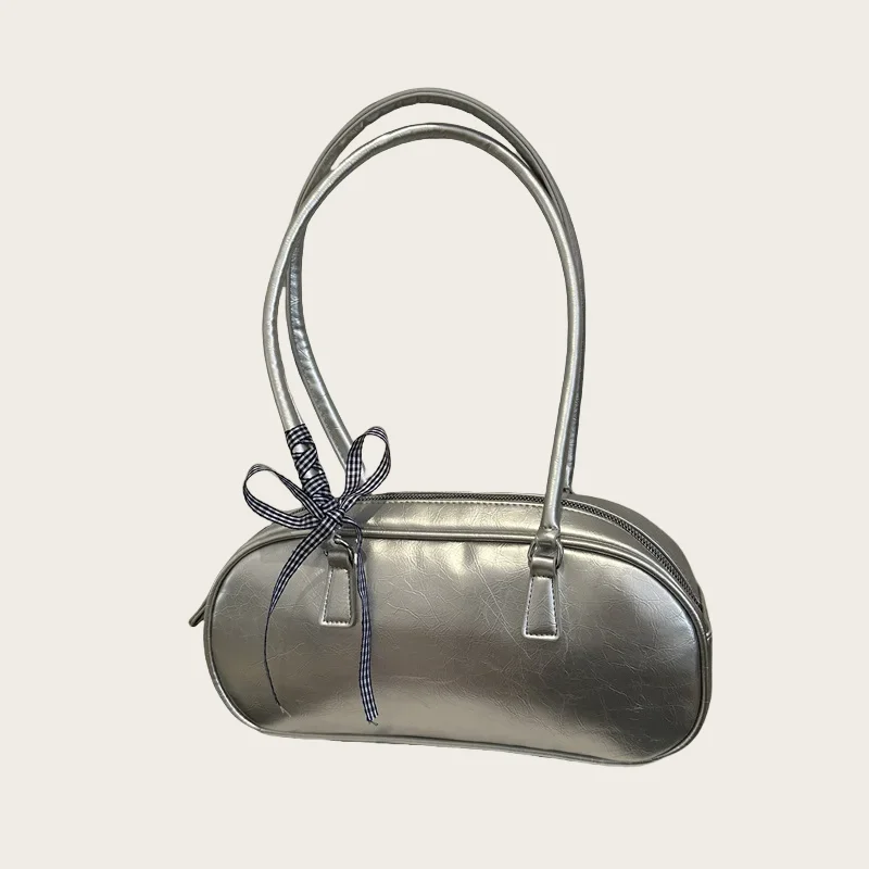 

Large Capacity Silver Women's Handbag - Pillow Bag, Portable Underarm/Shoulder, All - Match Casual Boston Commuting Fashion Bag