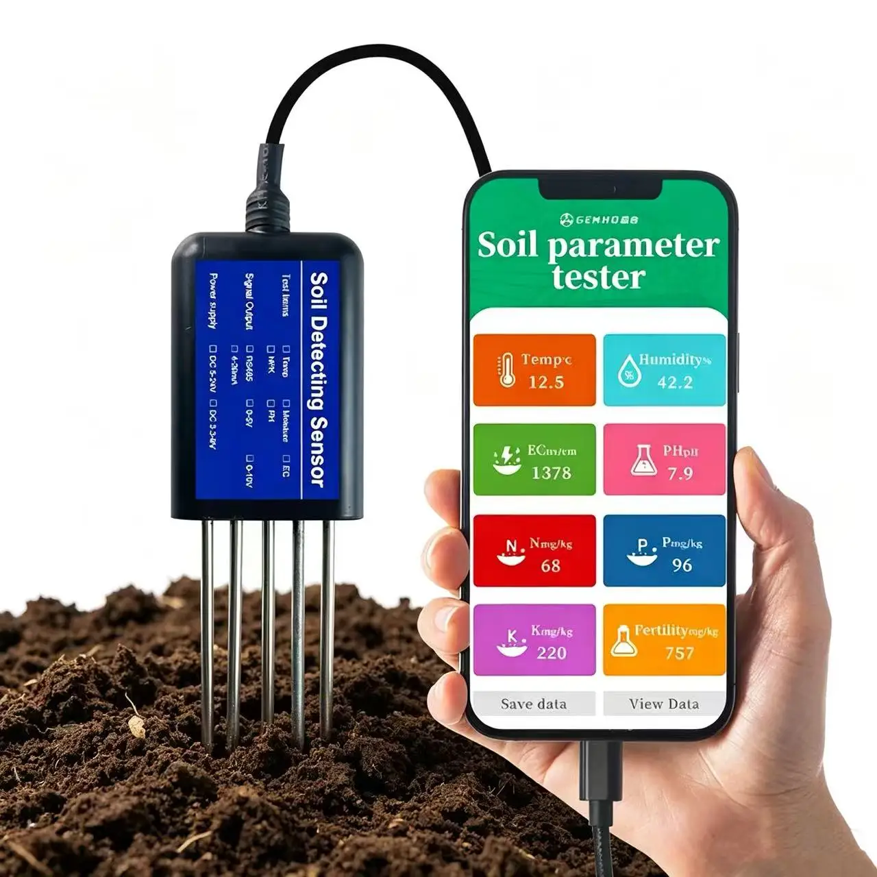 Smart 8 in 1 Soil Monitor for Plant Care Soil Moisture pH EC NPK Fertility Tester Gardening Sensor
