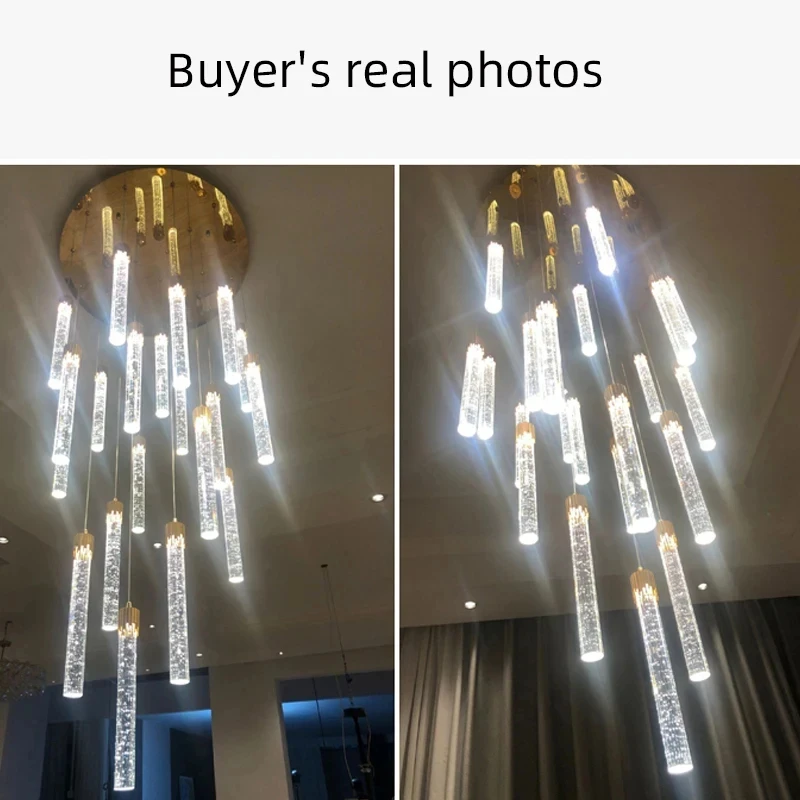 Modern Long Crystal LED Ceiling Chandelier Luxury Villa Living Room Staircase Chandelier Home Decoration Light Room Decor Lamps