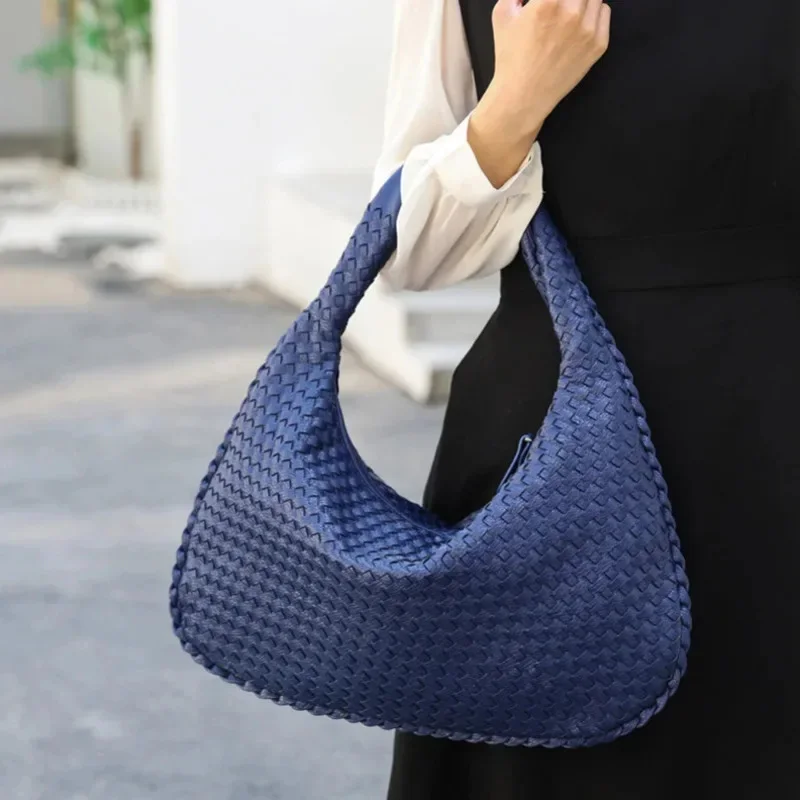 Evening Bags Woven Pu Leather Messenger Fashion Luxury Designer Handbag High Quality Black Gray Blue Shoulder Tote for Women