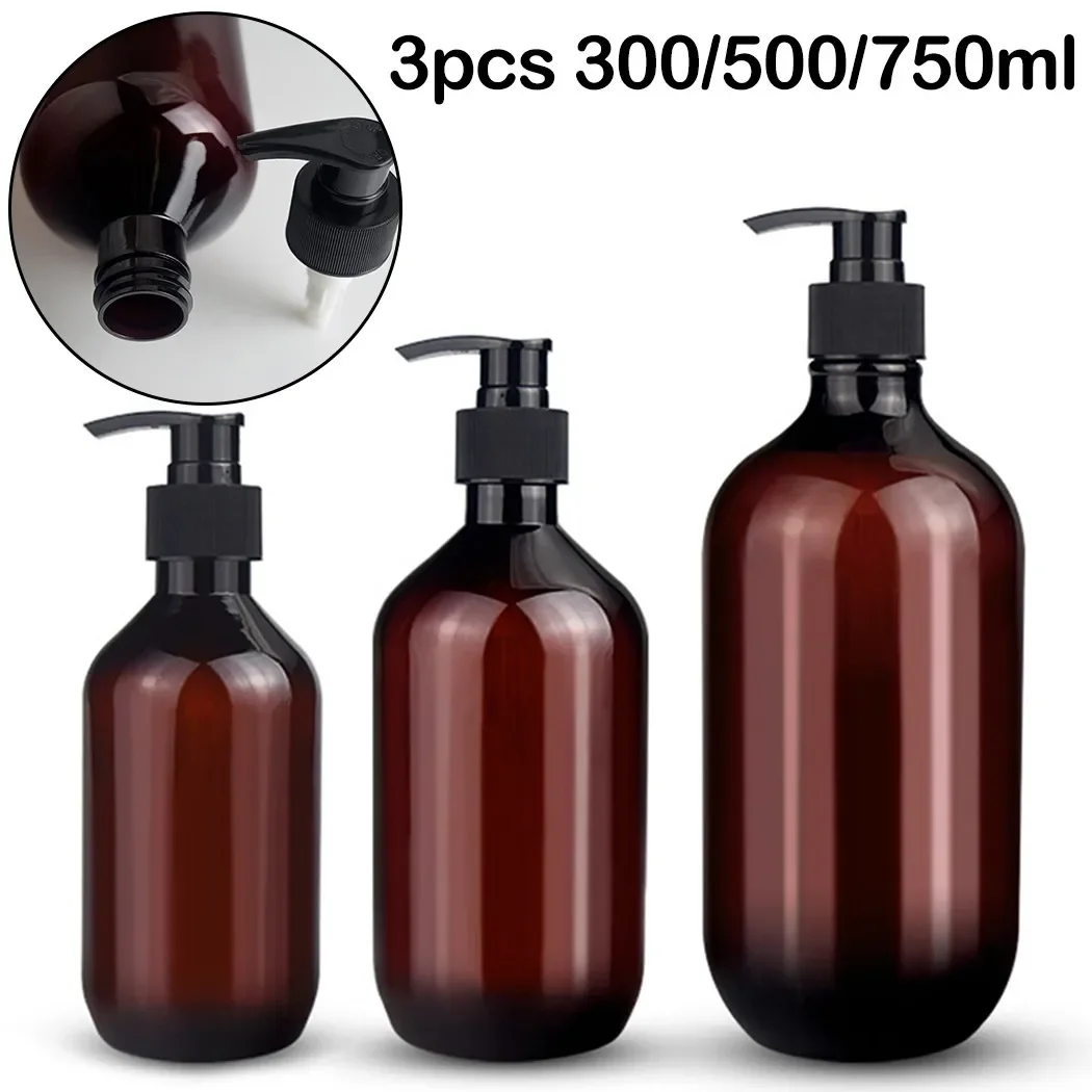 3PCS 300ml/500ml/750ml Brown Foaming Pump Bottles Shampoo Soap Dispenser Bottle Pump Empty Bottle Home Bath Supply