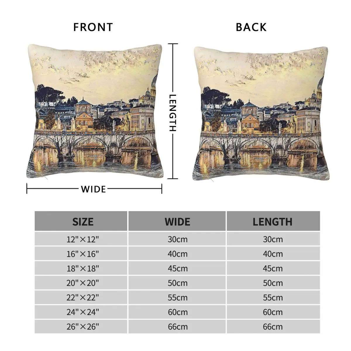 Italy Rome Skyline Bridge Pillowcase Polyester Linen Velvet Creative Zip Decorative Pillow Case Home Cushion Cover